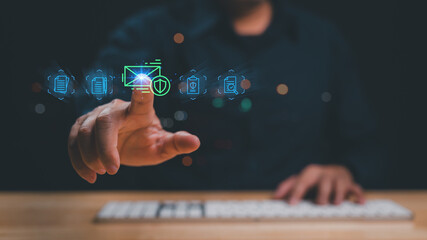 Explore dynamic interaction between user and digital security elements, illustrating modern...