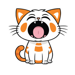 Small cartoon kitten on a white background. The kitten sits and smiles
