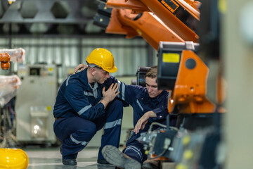 Factory Worker Helping Injured Colleague