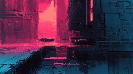 Futuristic Cityscape Vehicle Neon Glow Abstract Art