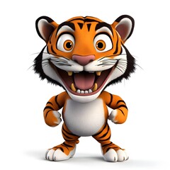 Cheerful Cartoon Tiger Character with Bright Colors and Playful Expression, Ideal for Children's Media, Education, and Entertainment Projects