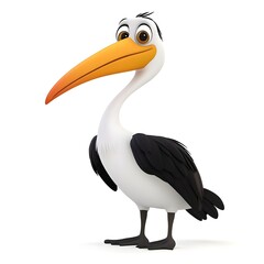 Obraz premium Whimsical Cartoon Bird Character with Large Orange Beak and Playful Expression, Ideal for Fun or Educational Themes in Illustrations and Media Projects