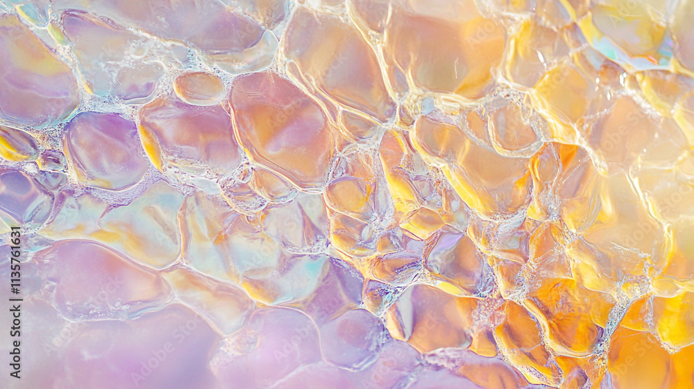Poster colorful translucent texture with bubbles capturing light and reflections in soft pastel shades