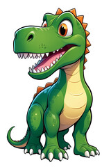 Fototapeta premium A smiling green and brown dinosaur on a white background.