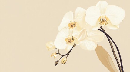 Naklejka premium Elegant Cream Colored Orchids Blooming Beautifully