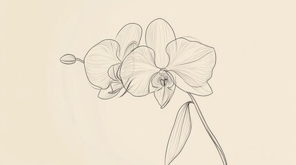 Elegant Line Drawing of a Blooming Orchid Flower