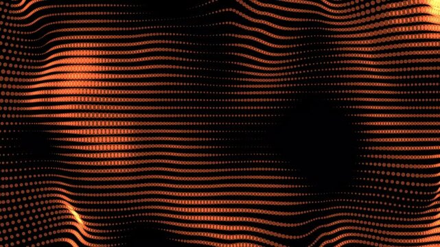 Abstract Orange Wave Digital Art: A mesmerizing display of flowing, orange dots creating a dynamic wave pattern against a dark background. Perfect for modern design projects.