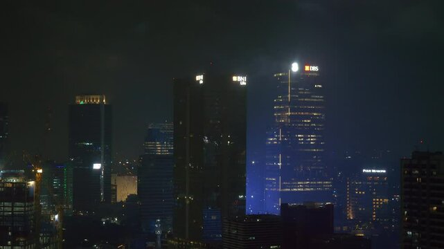 storm sky fog night time illumination jakarta city downtown rooftop panorama 4k indonesia
