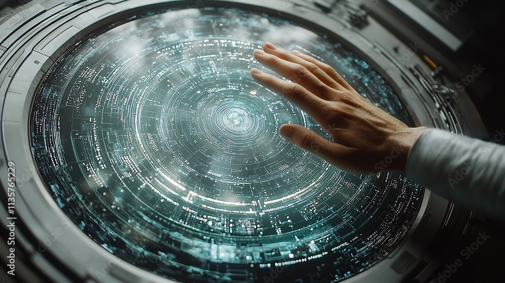 Aufkleber hacker s hand reaching toward holographic lock digital security and vulnerability concept