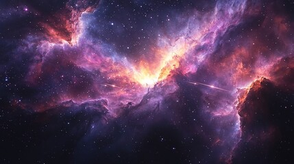 Naklejka premium Captivating Cosmic Nebula with Vibrant Violet and Cyan Hues Blending Across the Vast Universe