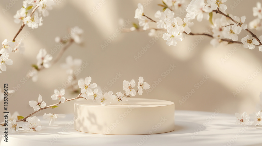 Poster elegant display with soft blossoms and natural light in a serene setting