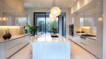 Modern Kitchen Design with White Cabinets and Island