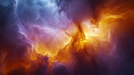 Cosmic Nebula with Vibrant Twisting Clouds in Deep Blue and Orange Space