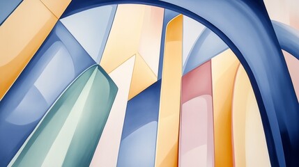 Abstract Architecture in Pastel Colors   Modern Geometric Design with Curved Structures