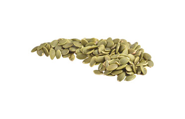 Green pumpkin seeds isolated on white background.