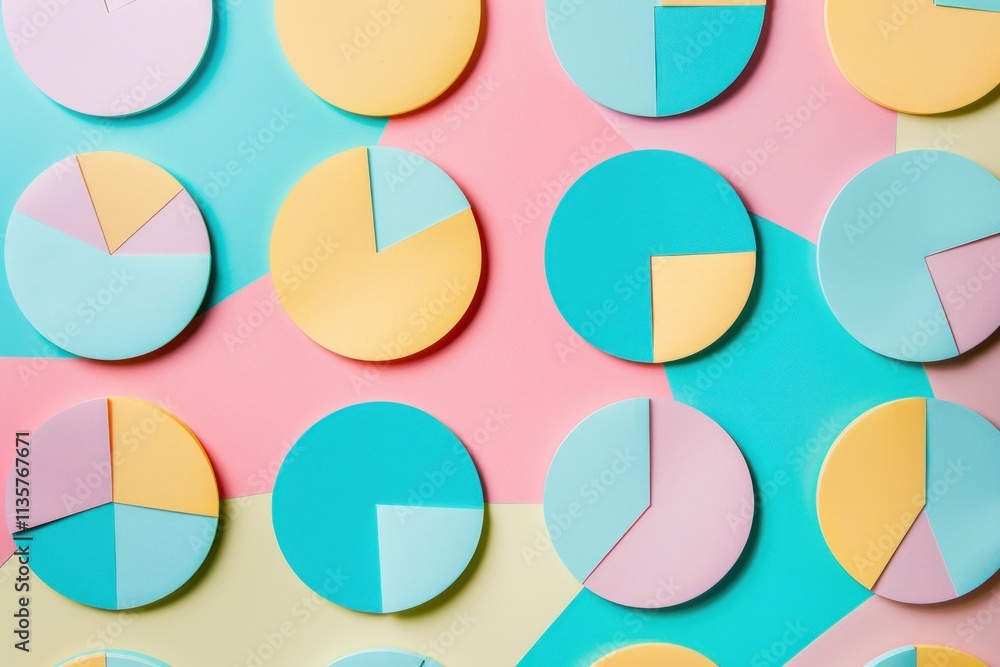 Aufkleber colorful geometric patterns, abstract design with pastel circles on a multi colored background in ye