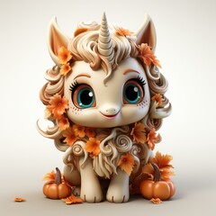 Halloween themed 3D unicorn cartoon By Generated AI