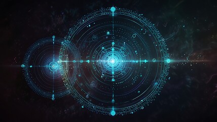 Fototapeta premium Mystical arcane circles with intricate glowing designs overlaying a deep and textured background