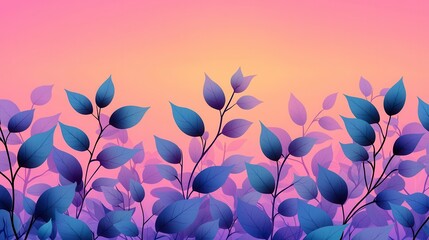 Serene Twilight Purple and Blue Leaf Silhouette against Sunset
