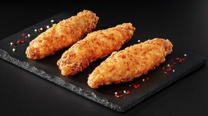 Crispy Fried Chicken Strips on Slate Plate with Spices