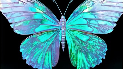 A mesmerizing blue butterfly gracefully flutters its wings against a dark background, evoking tranquility and elegance. Perfect for nature and beauty themes.