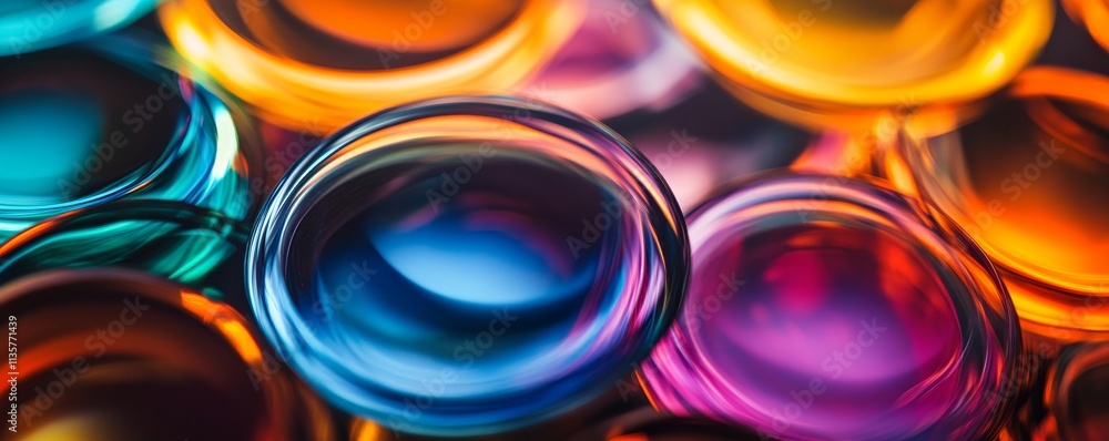 Poster vibrant abstract rings with multicolored bokeh