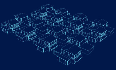 Contour of Similar Homes Drawing. Isometric view. Vector illustration
