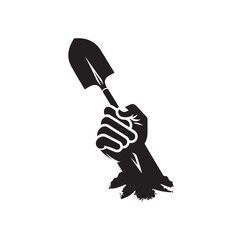 hand holding a shovel silhouette vector illustration
