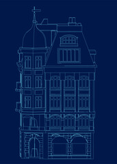 Isometric building contour. Business offices, apartment houses, architectural landscape. 3d. vector illustration. House city isometric