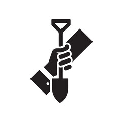 hand holding a shovel silhouette vector illustration
