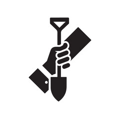 hand holding a shovel silhouette vector illustration
