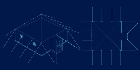 Contour camping tent set vector illustration. Isometric, top view