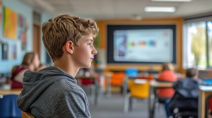 Focused Student in Classroom: Education and Learning