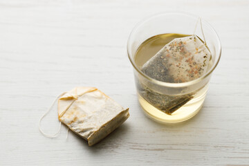 glass of hot tea and tea bag