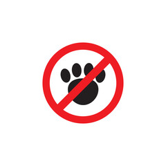 No pets allowed. Paw pads and ban signs. Animal tracks and stop sign. Vectors.