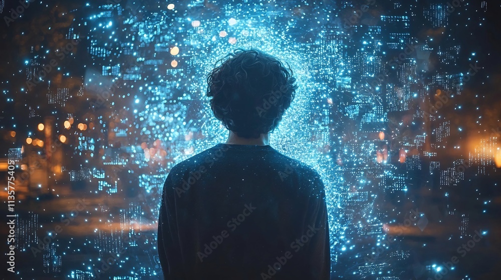 Poster digital hacker surrounded by shattered cyber shards symbolizing disrupted data security