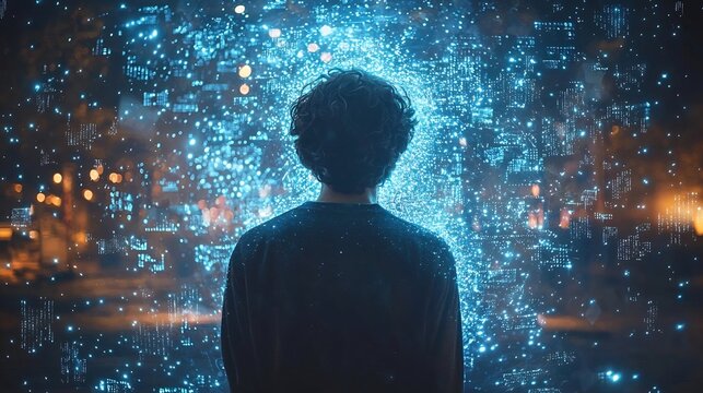 Digital Hacker Surrounded by Shattered Cyber Shards Symbolizing Disrupted Data Security
