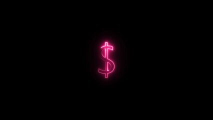 Glowing neon Coin money with dollar symbol icon isolated on brick wall background. Banking currency sign. A lot of dollars for the bank on a dark background.
