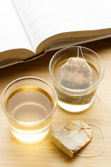 glass of hot tea and tea bag