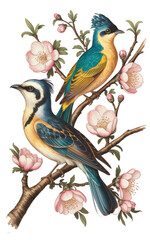 bird on a branch of tree blossom flower