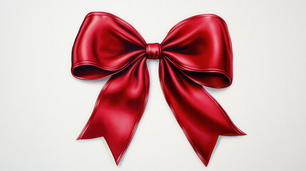 A festive red ribbon bow with symmetrical loops and tails
