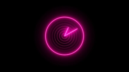 Clock icon neon light 24 Hour Day Fast Speed smoothly animation.. Neon analog fast countdown clock icon animation 4k
