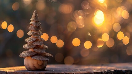 Obraz premium Christmas statue made of timber set against a bokeh backdrop