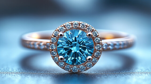 Close-up of a light blue gemstone ring on a white  surface,