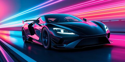 Fototapeta premium The image shows a sleek, futuristic-looking sports car against a vibrant, colorful background.