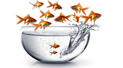 goldfish swimming in a round fishbowl with clear water 