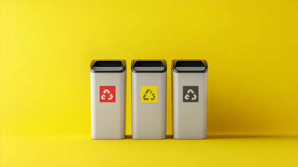 Global recycle day poster. Save earth concept. Recycle and Reuse. Three sleek and modern recycling bins.