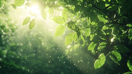 Obraz premium Sunbeams Through Trees Illuminating River in Forest - Tranquil Nature Scene.