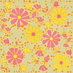 seamless pattern of beautiful flowers on green background for textiles, clothes and wallpaper.