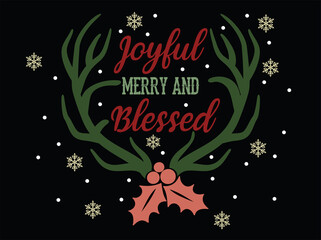 Merry Christmas, Joyful merry and blessed. Holiday typography illustration © AZM Art